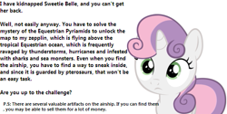 Size: 563x284 | Tagged: safe, derpibooru import, sweetie belle, bronybait, game, text