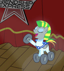 Size: 5418x6000 | Tagged: safe, artist:masem, derpibooru import, oc, oc only, oc:wheely bopper, original species, absurd resolution, alternate hairstyle, clothes, costume, solo, starlight express, vector, wheelpone