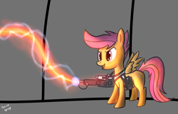 Size: 1500x966 | Tagged: safe, artist:saine grey, derpibooru import, scootaloo, crossover, ghostbusters