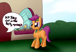 Size: 3200x2200 | Tagged: safe, artist:meanhedgehog, derpibooru import, scootaloo, solo, taffy, wingless