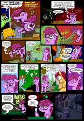 Size: 1024x1469 | Tagged: safe, artist:catfood-mcfly, derpibooru import, berry punch, berryshine, ruby pinch, bad parenting, dark comedy, drunk, implied prostitution, rain, twisted ponyville, vomiting