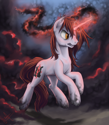 Size: 1000x1149 | Tagged: safe, artist:1jaz, derpibooru import, oc, oc only, unicorn, dark magic, magic, red magic, solo