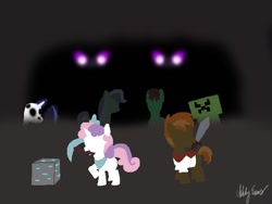 Size: 640x480 | Tagged: safe, artist:hotbrony, derpibooru import, button mash, sweetie belle, zombie, creeper, crossover, enderman, minecraft, skeleton