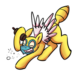 Size: 500x500 | Tagged: safe, artist:deyogee, derpibooru import, alcohol, drunk, dunsparce, pokémon, ponified, solo