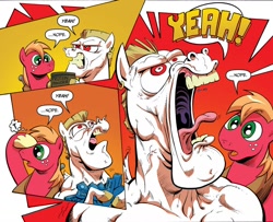 Size: 1068x866 | Tagged: safe, artist:andypriceart, derpibooru import, idw, big macintosh, bulk biceps, earth pony, pony, spoiler:comic, spoiler:comic09, andy you magnificent bastard, faic, male, nope, roid rage, stallion, vein bulge, yeah, yelling