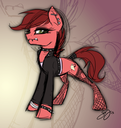 Size: 1280x1354 | Tagged: safe, artist:probablyfakeblonde, derpibooru import, oc, oc only, collar, fishnet stockings, punk, solo