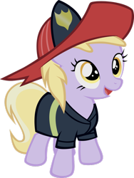 Size: 774x1032 | Tagged: dead source, safe, artist:montanaferrin, derpibooru import, dinky hooves, costume, firefighter, hat, nightmare night, simple background, solo, transparent background, vector