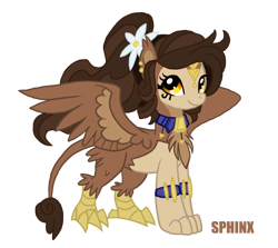 Size: 1000x893 | Tagged: safe, artist:myhandsarecrazy, derpibooru import, oc, oc only, sphinx, female, flower, simple background, solo, sphinx oc, text, transparent background