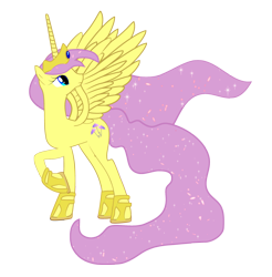 Size: 2613x2651 | Tagged: safe, artist:rainbowdashuk, parasol, alicorn, pony, crown, ethereal mane, female, galaxy mane, galaxy tail, looking up, mare, princess, raised hoof, simple background, solo, spread wings, transparent background, wings