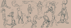 Size: 3000x1200 | Tagged: safe, artist:weepysheep, brown background, gesture drawings, monochrome, simple background, sketch