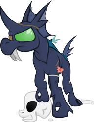 Size: 3416x4453 | Tagged: safe, artist:jittery-the-dragon, derpibooru import, oc, oc only, changeling, eyepatch, simple background, skull, solo, transparent background, vector