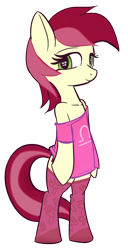 Size: 500x976 | Tagged: safe, artist:raikoh, derpibooru import, roseluck, pony, bipedal, clothes, off shoulder, shirt, socks