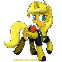 Size: 1000x1000 | Tagged: safe, artist:pijinpyon, oc, oc only, oc:ticket, alicorn, pony, alicorn oc, apple, clothes, maid, simple background, socks, solo, stockings, transparent background