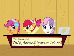 Size: 1024x768 | Tagged: safe, apple bloom, scootaloo, sweetie belle, headset, radio