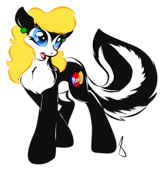 Size: 876x912 | Tagged: safe, artist:littletiger488, derpibooru import, oc, oc only, oc:meredith, original species, skunk, skunk pony, mastercard, solo