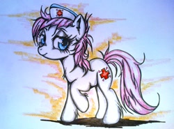 Size: 1878x1386 | Tagged: safe, artist:tomek2289, nurse redheart, earth pony, pony, female, mare, messy mane, pink mane, pink tail, solo, white coat