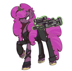 Size: 1000x976 | Tagged: safe, artist:inlucidreverie, derpibooru import, oc, oc only, oc:paintblood, pony, unicorn, fallout equestria, clothes, gun, magic, male, simple background, solo, telekinesis, transparent background, trap