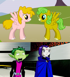 Size: 500x554 | Tagged: safe, pony creator, barely pony related, beast boy, butterbean, pretty pretty pegasus, raven (teen titans), sparkleface, teen titans