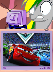 Size: 563x770 | Tagged: safe, derpibooru import, oc, oc only, oc:wheely bopper, original species, car, cars (pixar), chick hicks, exploitable meme, lightning mcqueen, meme, obligatory pony, the king, tv meme, wheelpone