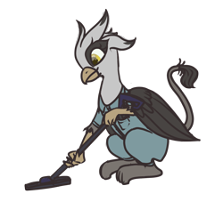 Size: 900x849 | Tagged: safe, artist:inlucidreverie, derpibooru import, oc, oc only, griffon, fallout equestria, clothes, jumpsuit, simple background, solo, transparent background, vacuum cleaner