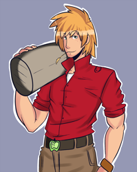 Size: 860x1078 | Tagged: safe, artist:slipe, big macintosh, clothes, humanized, male, orange hair, shirt, solo