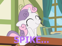 Size: 1040x769 | Tagged: safe, derpibooru import, sweetie belle, crush, female, male, shipping, solo, spikebelle, straight