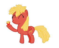 Size: 1694x1381 | Tagged: safe, artist:jousan, oc, oc only, oc:french fry, eyes closed, french fries, holding, mcdonald's, simple background, smiling, solo, transparent background, underhoof