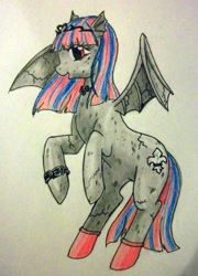 Size: 753x1044 | Tagged: safe, artist:divinekitten, derpibooru import, monster high, ponified, rochelle goyle, solo, traditional art