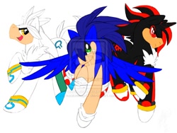 Size: 900x675 | Tagged: safe, artist:kookiekrap47, derpibooru import, ponified, shadow the hedgehog, silver the hedgehog, sonic the hedgehog, sonic the hedgehog (series), watermark