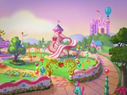 Size: 640x480 | Tagged: safe, minty, g3, positively pink, background, celebration castle, park, pretty, slide, swing
