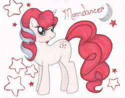 Size: 1024x799 | Tagged: safe, artist:lovellschibichara, derpibooru import, moondancer (g1), g1, g1 to g4, generation leap, solo, text, traditional art