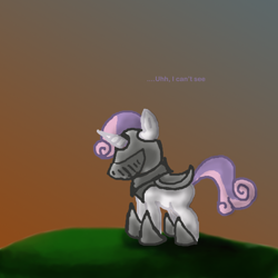 Size: 1000x1000 | Tagged: safe, artist:dinoburger, derpibooru import, sweetie belle, armor, fantasy class, knight, solo, standing, warrior