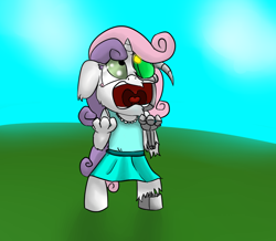 Size: 1014x883 | Tagged: safe, artist:deoix, derpibooru import, sweetie belle, sweetie bot, anthro, robot, unicorn, clothes, cute, diasweetes, dress, endoskeleton, female, hooves, horn, robot gore, solo