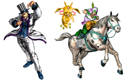 Size: 1000x640 | Tagged: safe, derpibooru import, fancypants, peewee, spike, barely pony related, johnny joestar, jojo's bizarre adventure, recolor, slow dancer, stand, tusk, tusk act 1, william zeppeli