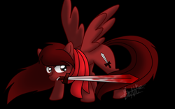 Size: 900x563 | Tagged: safe, artist:maplesunrise, oc, oc only, pegasus, pony, blood, sword