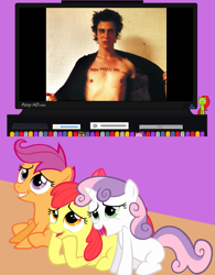 Size: 821x1054 | Tagged: safe, apple bloom, scootaloo, sweetie belle, exploitable meme, hd tv, meme, richard hell, tv meme