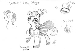 Size: 1024x711 | Tagged: safe, artist:dj-black-n-white, derpibooru import, oc, oc only, earth pony, pony, clothes, hat, monochrome, skirt, traditional art