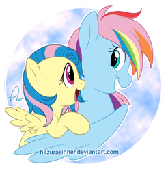 Size: 600x609 | Tagged: safe, artist:hazurasinner, derpibooru import, oc, oc only, oc:harmony (hazurasinner), oc:windy belle, magical lesbian spawn, offspring, parent:fluttershy, parent:rainbow dash, parents:flutterdash, sisters