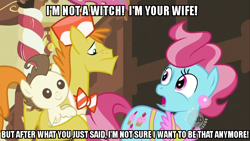 Size: 854x480 | Tagged: safe, derpibooru import, edit, edited screencap, screencap, carrot cake, cup cake, pound cake, pony, baby cakes, holding a pony, hub logo, image macro, the princess bride