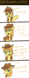 Size: 718x1920 | Tagged: safe, artist:tomato-al, derpibooru import, braeburn, earth pony, pony, accent, comic, everypony's gay for braeburn, licious, male, stallion