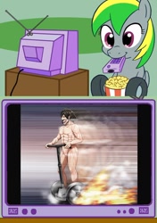 Size: 564x800 | Tagged: safe, artist:tk8d32, derpibooru import, oc, oc only, oc:wheely bopper, original species, afterimage, attack on titan, exploitable meme, fire, meme, obligatory pony, rogue titan, segway, tongue out, tv meme, wat, wheelpone