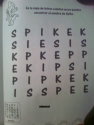 Size: 720x960 | Tagged: safe, derpibooru import, spike, dragon, low quality, monochrome, spanish, wordsearch