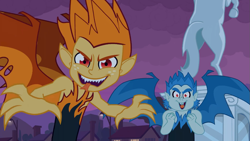 Size: 1023x575 | Tagged: safe, derpibooru import, screencap, snails, snips, demon, equestria girls, equestria girls (movie), the fools, tongue out