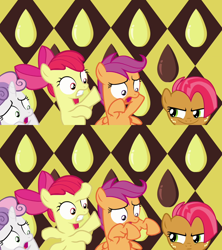 Size: 1280x1440 | Tagged: safe, artist:capnpea, derpibooru import, edit, apple bloom, babs seed, scootaloo, sweetie belle, cutie mark crusaders, fimbriae, i can't believe it's not dtkraus, mutant, wat