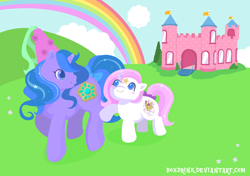 Size: 800x564 | Tagged: safe, artist:tinrobo, princess sparkle, g1, baby princess sparkle, dream castle, rainbow, vector