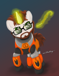 Size: 1536x2000 | Tagged: safe, artist:mrpudding701, crowbar, glasses, gordon freeman, half-life, ponified, solo