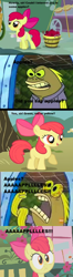 Size: 400x1517 | Tagged: safe, derpibooru import, apple bloom, tom, caption, chocolate with nuts, comic, image macro, spongebob squarepants