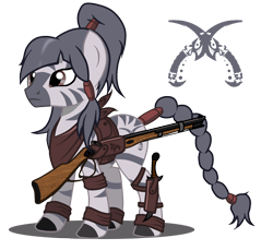 Size: 1440x1321 | Tagged: safe, artist:ruhisu, derpibooru import, oc, oc only, zebra, gun, rifle, solo