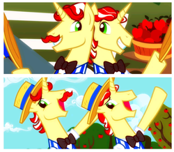 Size: 518x452 | Tagged: safe, artist:j-vert, derpibooru import, edit, screencap, flam, flim, the super speedy cider squeezy 6000, flim flam brothers