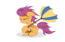 Size: 2300x1502 | Tagged: safe, artist:xn-d, scootaloo, solo, umbrella, wind, windswept mane